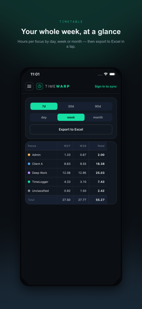 TimeWarp — timetable